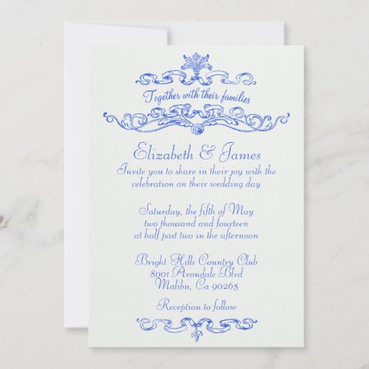 Einfache Luxus Blue Wedding Einladungen (Vorderseite)