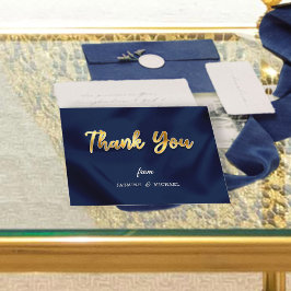 Einfache Luxus Hochzeit Navy & Gold Script Classic Dankeskarte