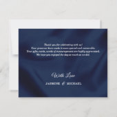 Einfache Luxus Hochzeit Navy & Gold Script Classic Dankeskarte (Rückseite)