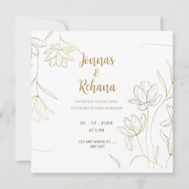 einfache Luxus-Hochzeitskarte Einladung, Gold blum Einladung