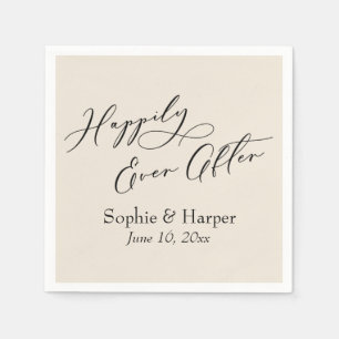 Einfache Luxus-Schriftart Happily Ever After Creme Serviette