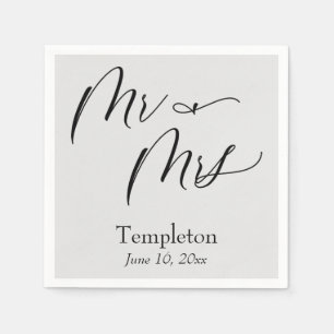 Einfache Luxus-Schriftart Mr & Mrs Grau Serviette