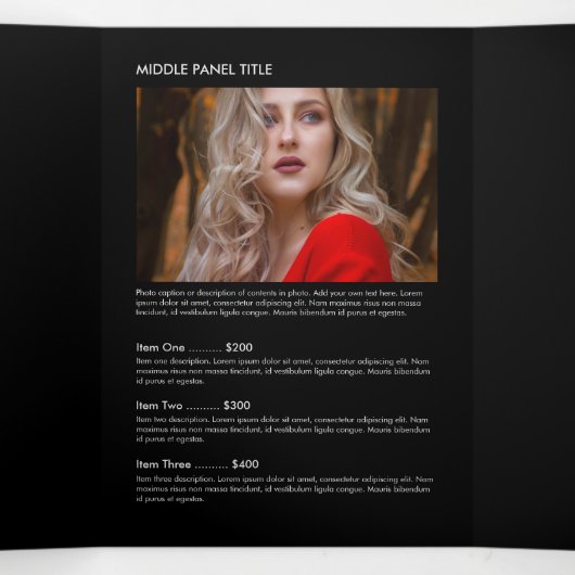 Einfache Luxus Schwarz & Weiß Minimal Boutique Dreifach Gefaltete Karte (Innenseite Mitte)