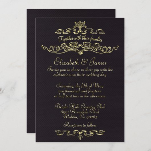 Einfache Luxusschwarz-und Einladung (Vorne/Hinten)