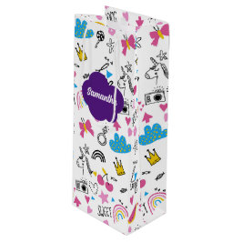 Einfache Mädchenvorname Farbiges Geburtstagsmuster Geschenktüte Für Weinflaschen