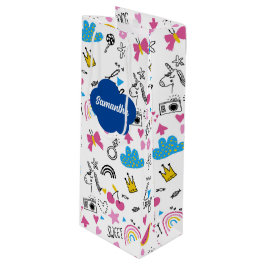 Einfache Mädchenvorname Farbiges Geburtstagsmuster Geschenktüte Für Weinflaschen