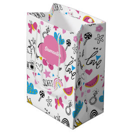 Einfache Mädchenvorname Farbiges Geburtstagsmuster Mittlere Geschenktüte
