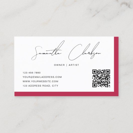 Einfache Magenta Hot Pink Handgeschriebener QR-Cod Visitenkarte (Rückseite)