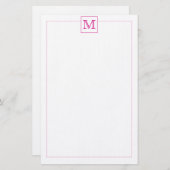 Einfache Magenta Initial Monogram Square-Grenze Briefpapier (Vorne/Hinten)