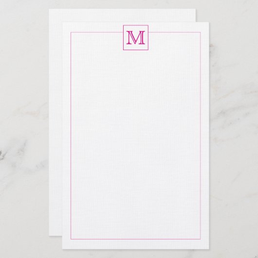 Einfache Magenta Initial Monogram Square-Grenze Briefpapier (Vorne/Hinten)