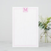 Einfache Magenta Initial Monogram Square-Grenze Briefpapier (Stehend Vorderseite)