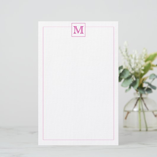 Einfache Magenta Initial Monogram Square-Grenze Briefpapier (Stehend Vorderseite)