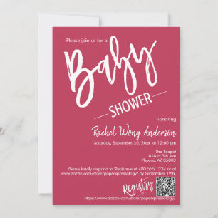 Einfache Magenta Minimal Script Baby Dusche QR Cod Einladung