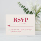 Einfache Magenta Moderne Minimalistische Hochzeit RSVP Karte (Stehend Vorderseite)