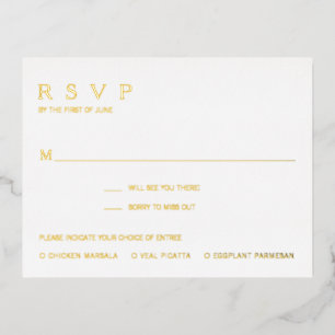 Einfache Mahlzeit Moderne Gold Foil Wedding RSVP K Folie Einladungspostkarte