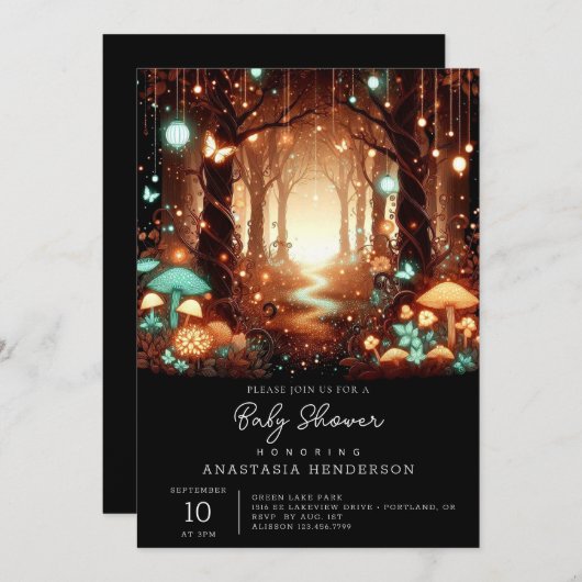 Einfache, majestätisch verzauberte Forest Baby Dus Einladung (Vorne/Hinten)