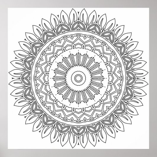 Einfache Malvorlage Mandala mit Blatt-Blütenblattr Poster (Vorne)