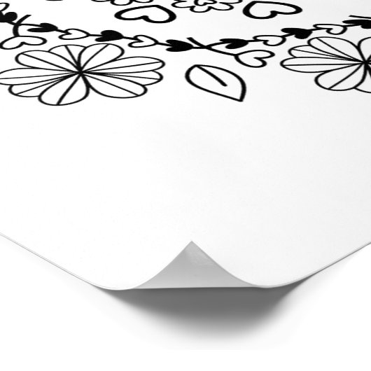 Einfache Mandala aus schwarzem Blumenmuster auf we Poster (Ecke)