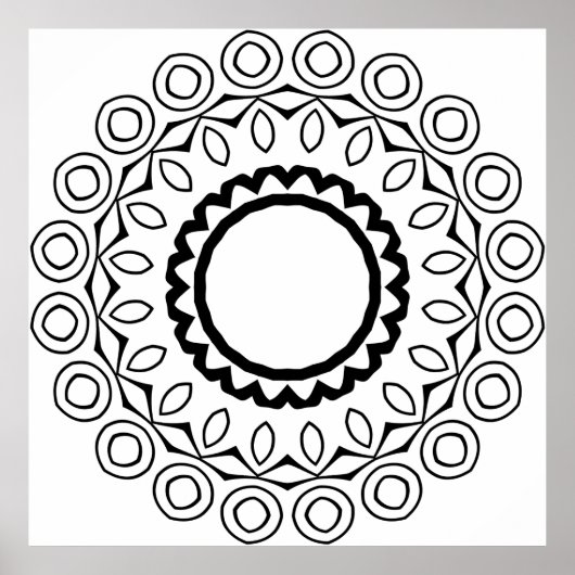 Einfache Mandala-Malvorlage Fettes Kreis-Muster Poster (Vorne)