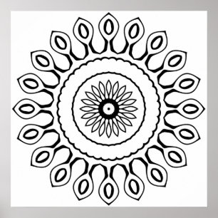 Einfache Mandala-Malvorlage mit Tränenpetalen Poster