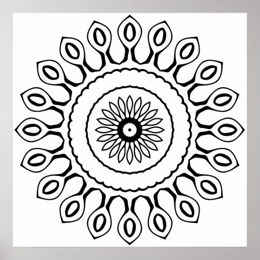 Einfache Mandala-Malvorlage mit Tränenpetalen Poster (Vorne)