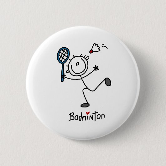 Einfache männliche Strichmännchen-Badminton Button (Vorderseite)
