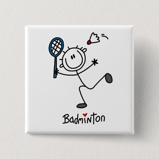 Einfache männliche Strichmännchen-Badminton Button (Vorderseite)