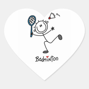 Einfache männliche Strichmännchen-Badminton Herz-Aufkleber