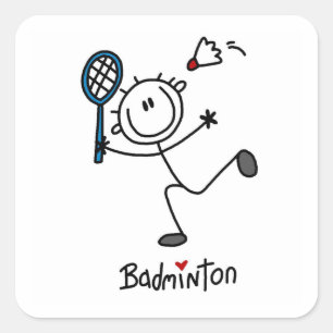 Einfache männliche Strichmännchen-Badminton Quadratischer Aufkleber