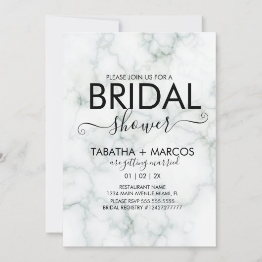 Einfache Marble-Skripte Elegantes Brautparty Einladung (Vorderseite)