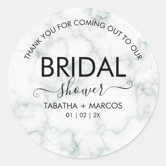 Einfache Marble-Skripte Elegantes Brautparty Runder Aufkleber (Vorderseite)