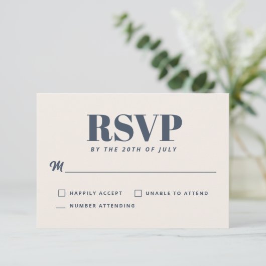 Einfache Marine moderne Minimalistische Hochzeit R RSVP Karte (Stehend Vorderseite)