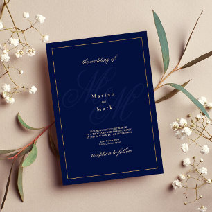 Einfache Marineblau-Monogramm-Initialen Hochzeit Einladung