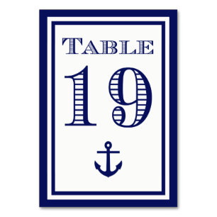 Einfache marineblaue gerahmte Anker-Tischkarte #19 Tischnummer