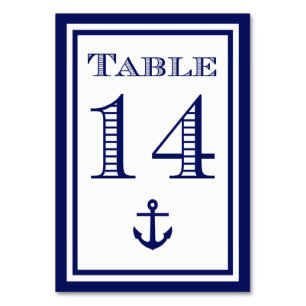 Einfache marineblaue Tischkarten mit Anker #14 Tischnummer