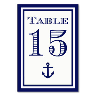Einfache marineblaue Tischkarten mit Anker #15 Tischnummer