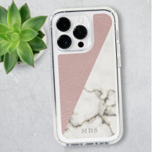 Einfache Marmor Rosa Imitate Leder Monogramm