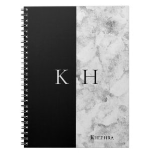 Einfache Marmor- und Schwarz-Akzent-Monogramm-Beze Notizblock