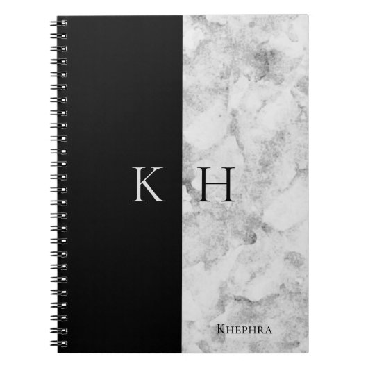 Einfache Marmor- und Schwarz-Akzent-Monogramm-Beze Notizblock (Vorderseite)