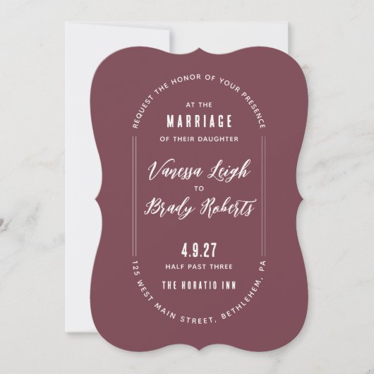 Einfache Maroon-Minimalistische Hochzeitseinladung Einladung (Vorderseite)