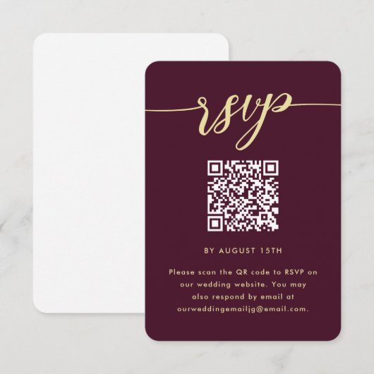 Einfache Marsala Hochzeit RSVP mit QR-Code Karte (Vorne/Hinten)