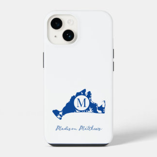 Einfache Martha's Vineyard-Karte Monogramm Blau Na iPhone 14 Hülle