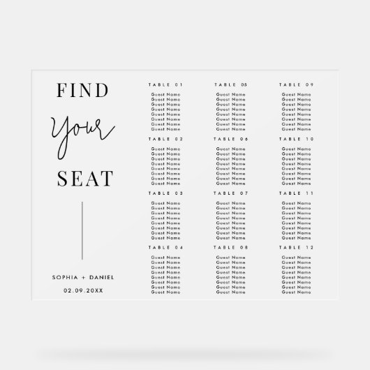 Einfache Mattierte Acrylsitzkarte für Hochzeiten Acrylschild (Vorderseite)