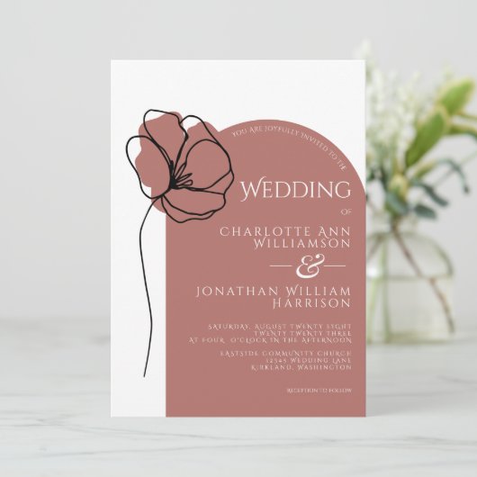 Einfache Mauve Dusty Rose Blumenmuster Modern Arch Einladung (Stehend Vorderseite)