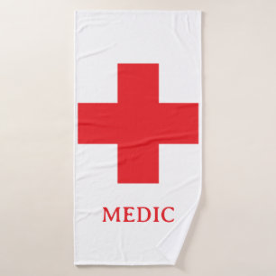 Einfache MEDIZIN & Erste Hilfe, Kreuz, Krankenwage Badehandtuch