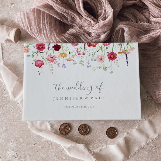 Einfache mehrfarbige Wildblume Hochzeit Gästebuch