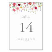 Einfache mehrfarbige Wildblume Hochzeit Tischnummer (Rückseite)