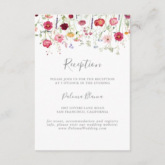 Einfache mehrfarbige Wildblume Hochzeitsempfang Begleitkarte (Vorderseite)