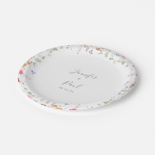 Einfache mehrfarbige Wildblume Hochzeitstorte Pappteller (Schrägansicht)