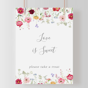 Einfache mehrfarbige Wildblume Liebe ist süßes Zei Poster